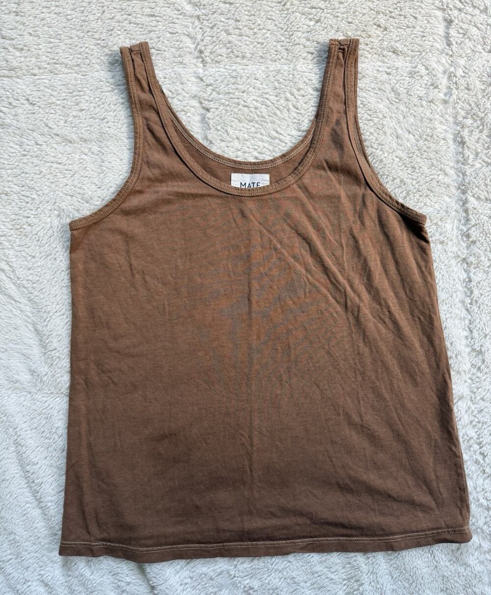 MATE The Label Tank Sz Small Cocoa Brown Tencel Organic Cotton Sleep Layering